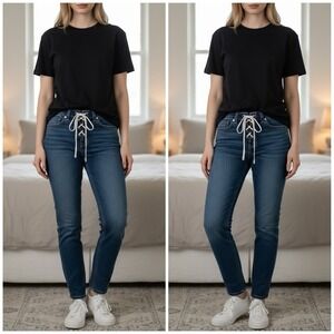 True Religion Billie Mid Rise Straight  Leg Lace Front Denim Jeans Women's 31x33